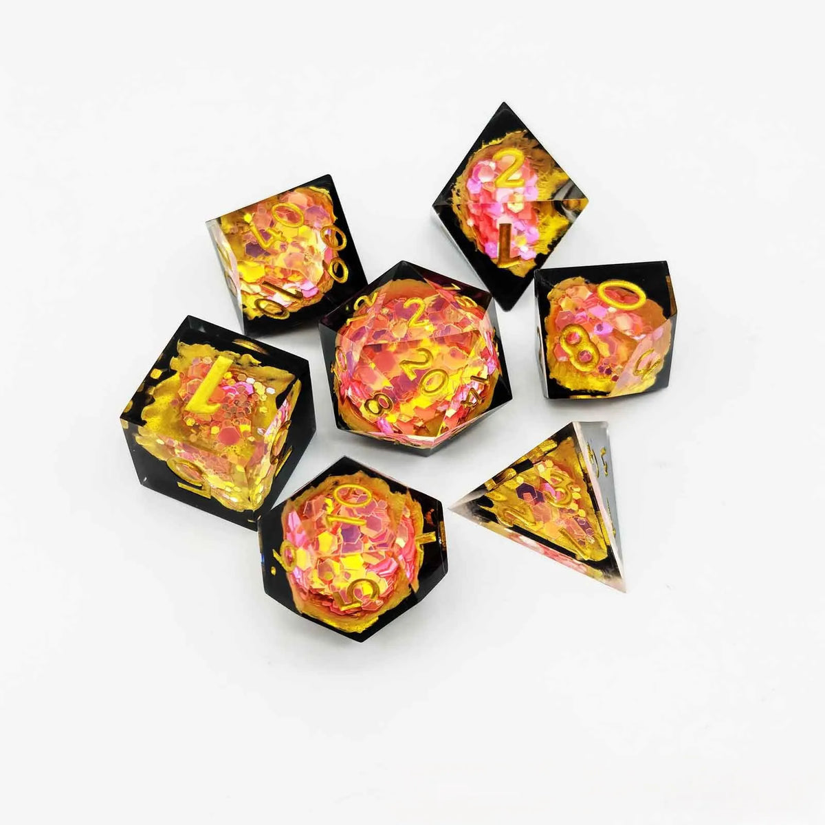 Emberflow Liquid Core Resin Dice — 7-Piece RPG Set
