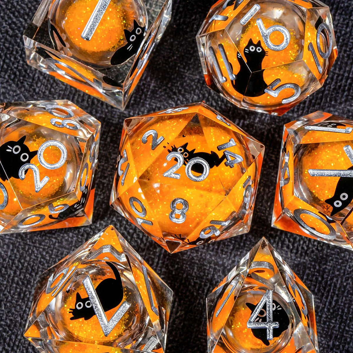 Cat Familiar Resin Dice — 7-Piece RPG Set
