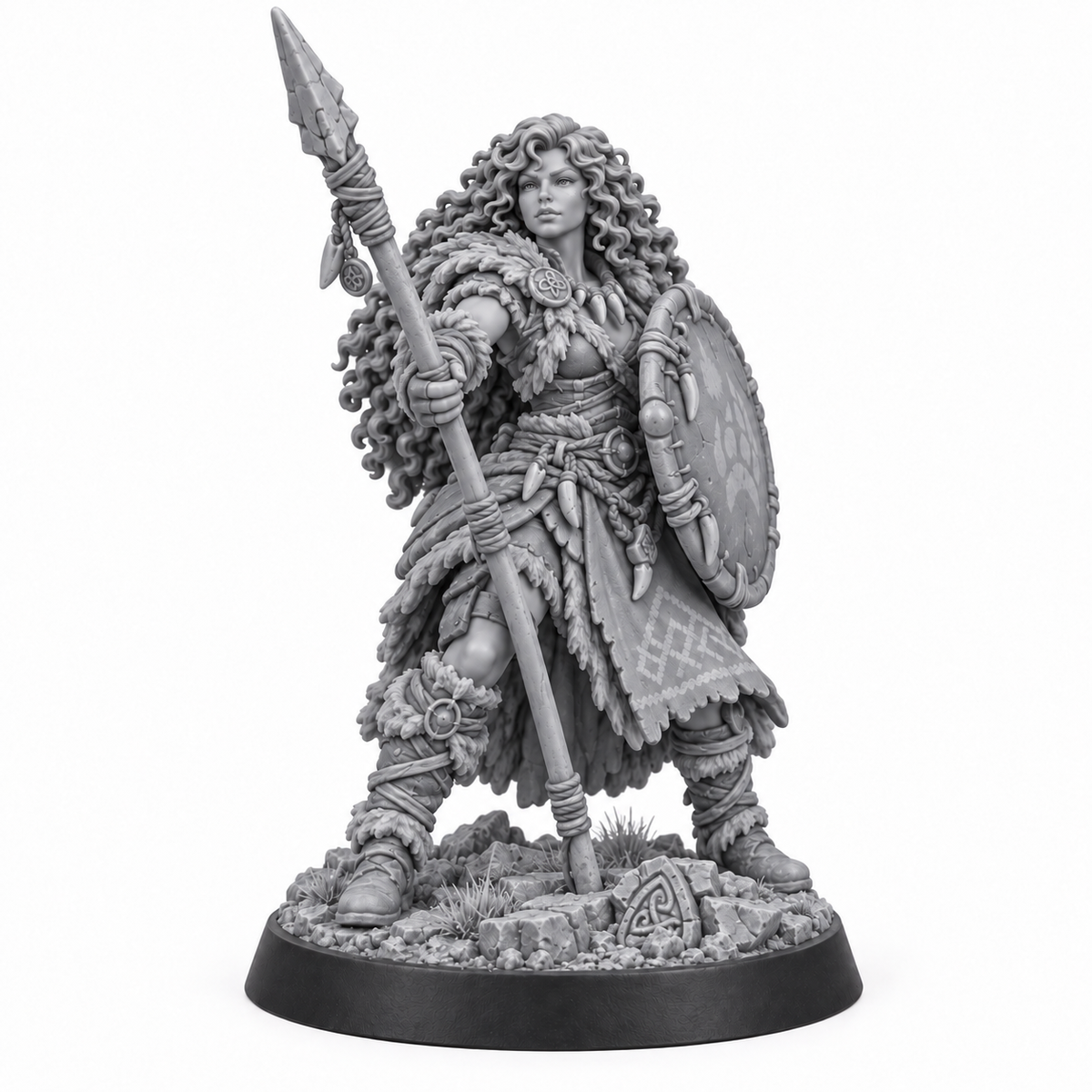 Cala — Mirror Educatio Barbarian miniature, unpainted grey resin reference