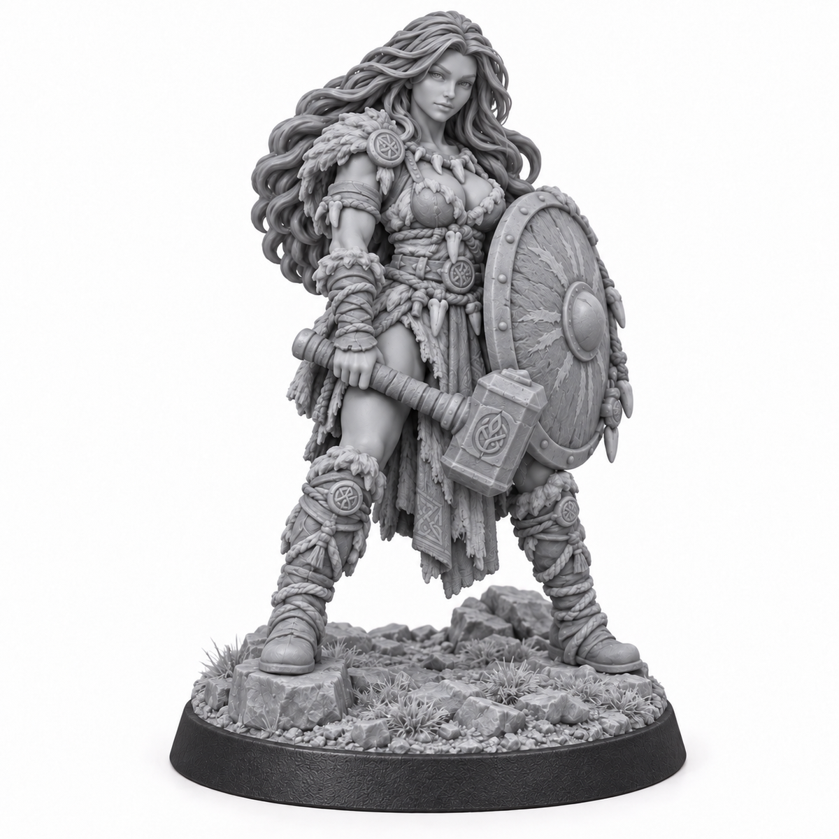 Kira — Mirror Educatio Barbarian miniature, unpainted grey resin reference
