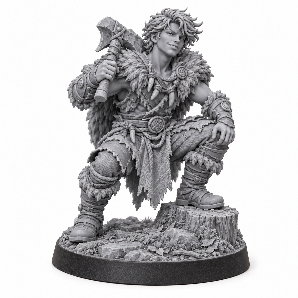 Max — Mirror Educatio Barbarian miniature, unpainted grey resin reference