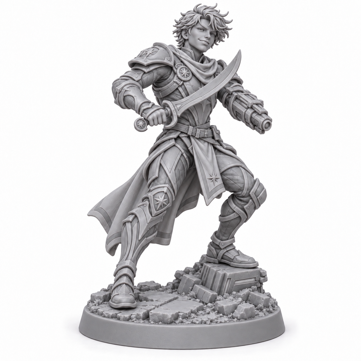 Max — Sword and Star Asterian miniature, unpainted grey resin reference