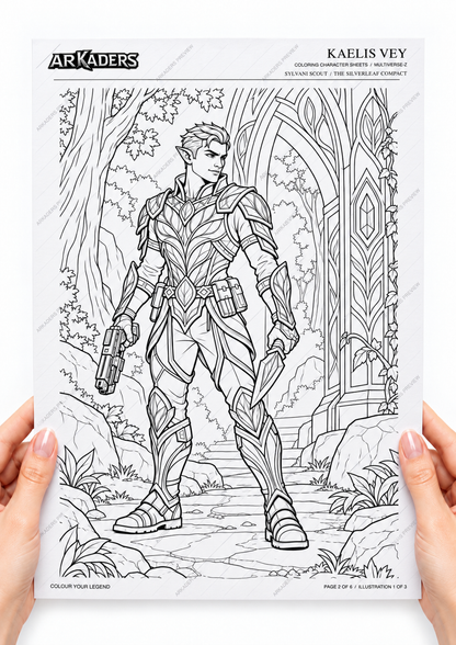 Woman's hands holding Kaelis Vey's printed heroic colouring page.