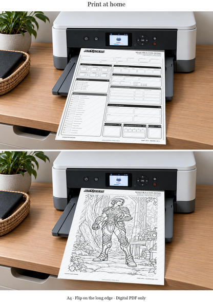 Printing the Maevra Coilsong character record and colouring illustration at home