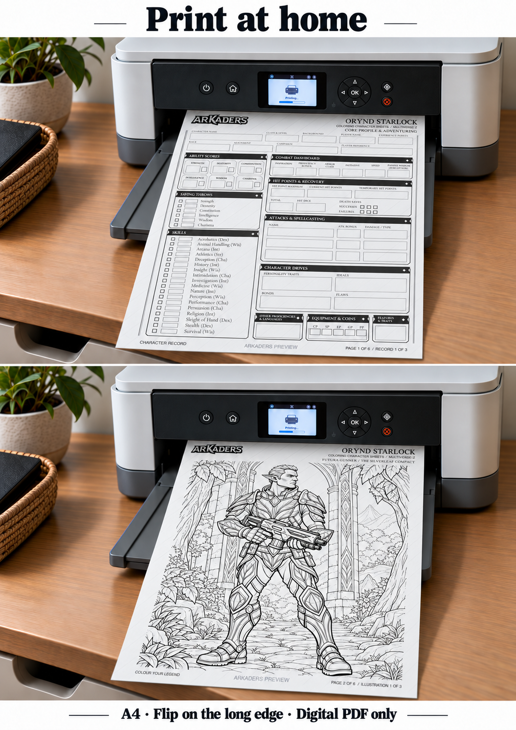 Orynd Starlock's A4 record and colouring page printing at home. Digital PDF only.
