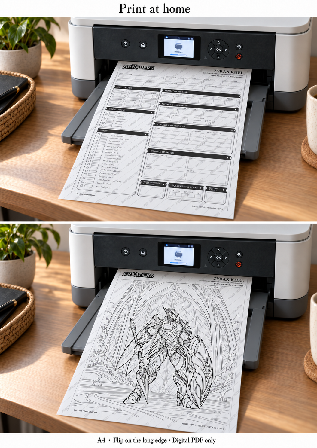 Zyrax Khel A4 character record and illustration printing at home