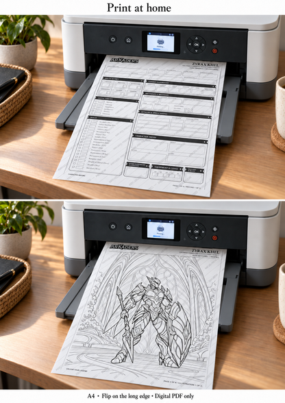 Zyrax Khel A4 character record and illustration printing at home