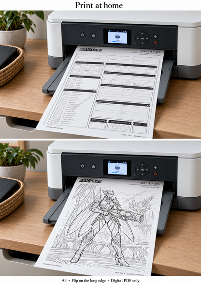 Seryth Vael — home printer with record and illustration