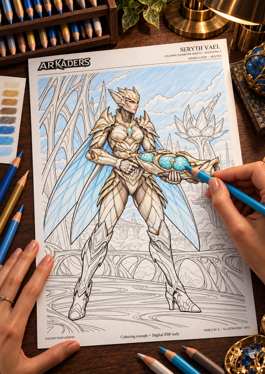 Seryth Vael — partial colouring example, digital PDF only