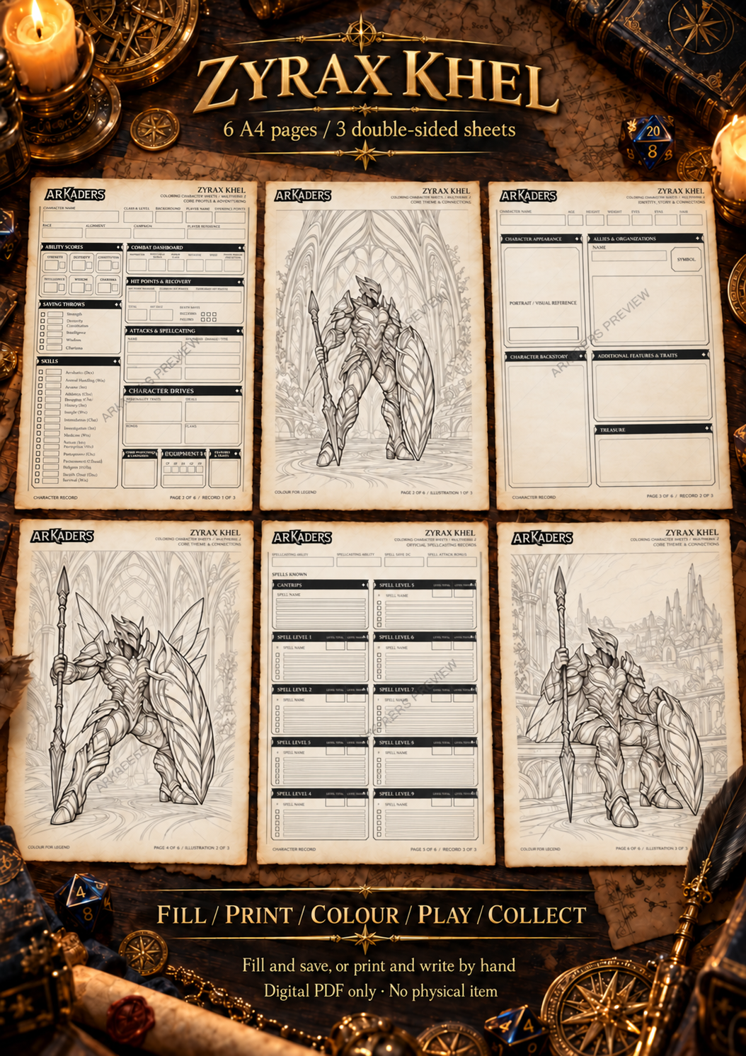 Zyrax Khel six A4 pages and three double-sided sheets