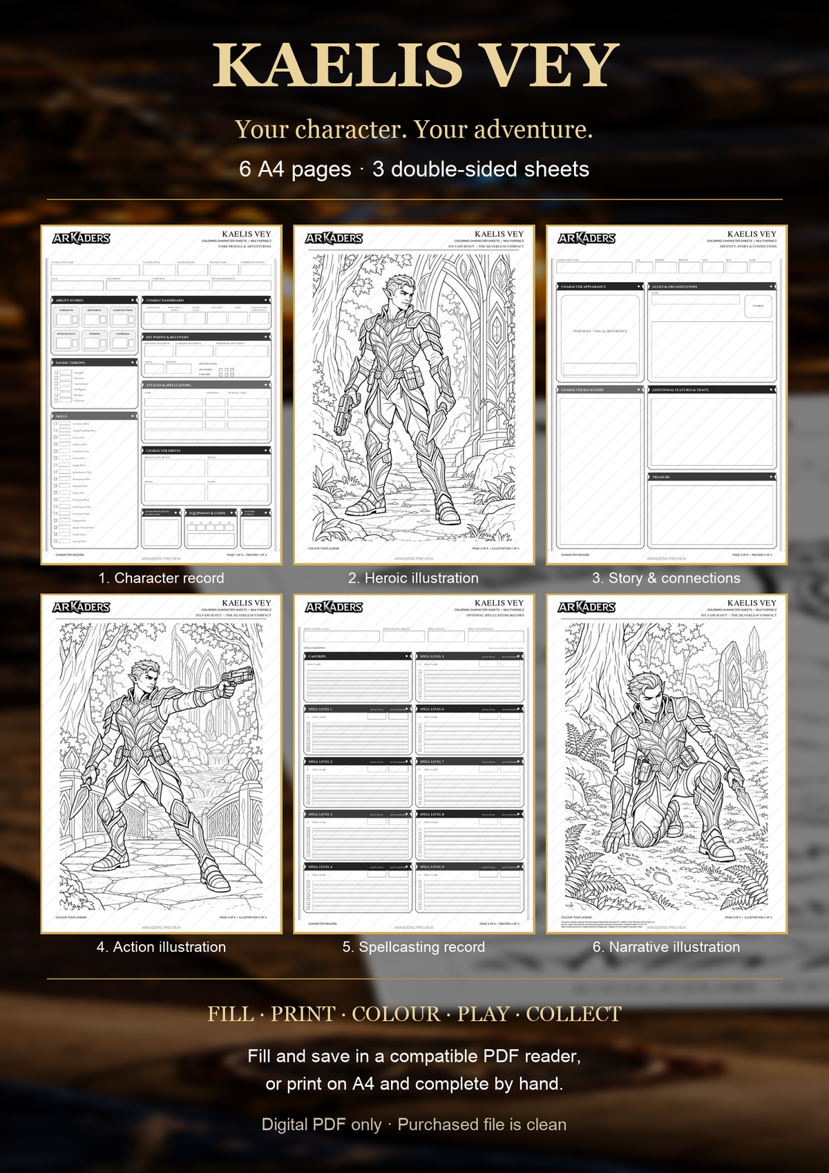 The six A4 pages included in Kaelis Vey's fillable PDF.