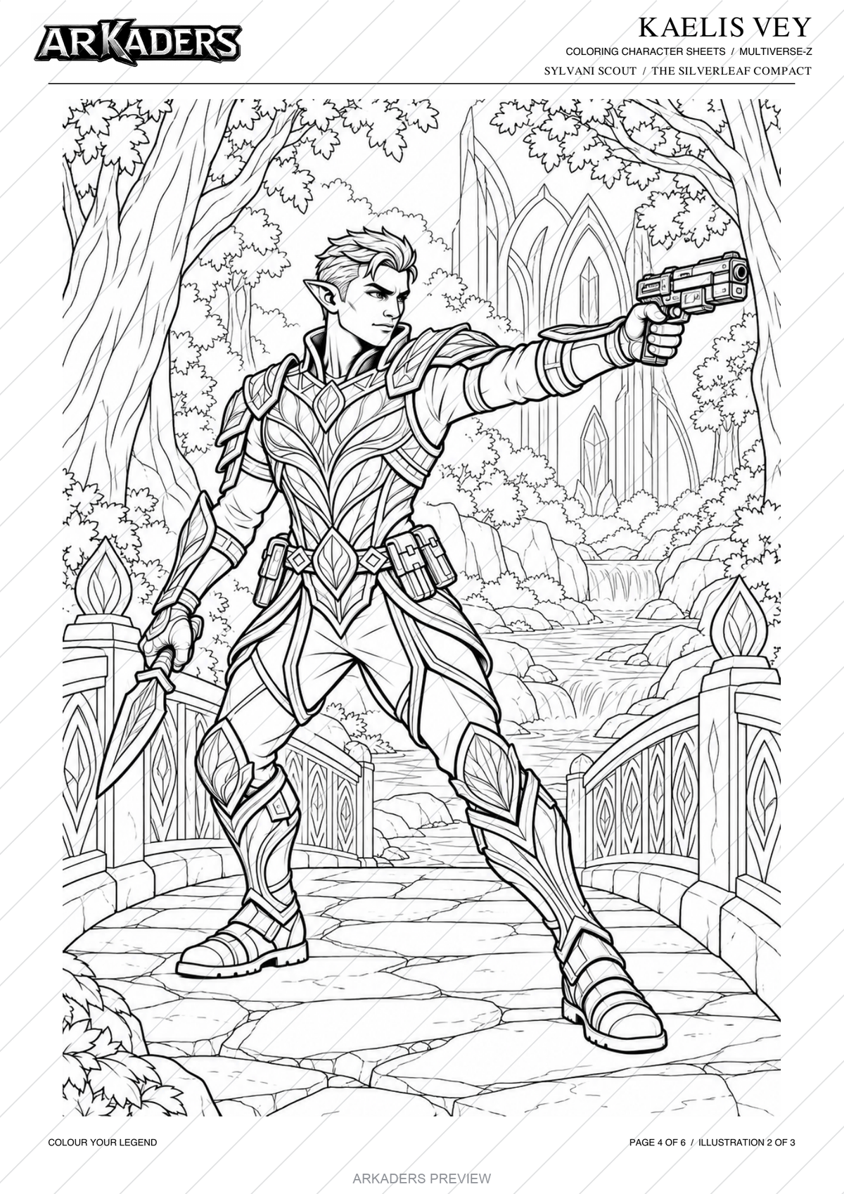 Protected preview: Kaelis Vey action illustration, page 4 of 6.