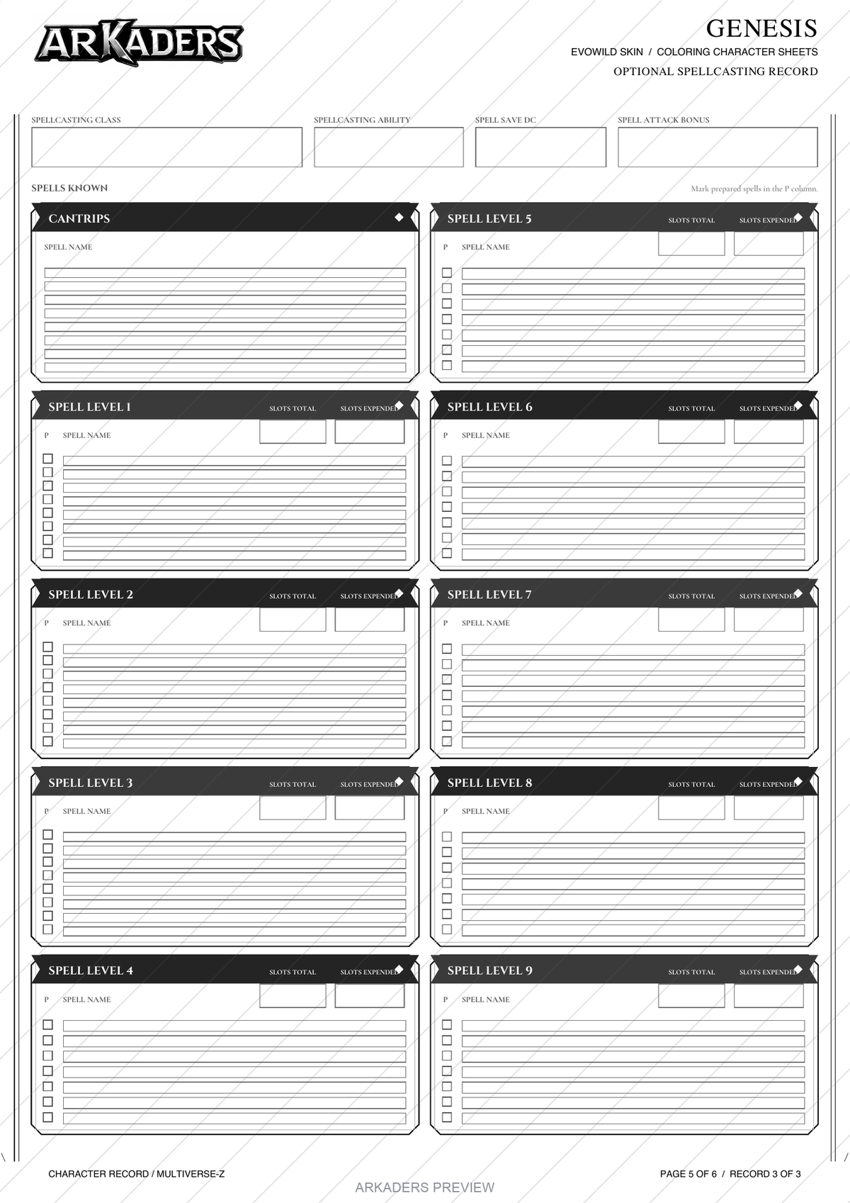 Protected full-page preview 5 of the six-page Genesis EvoWild fillable PDF