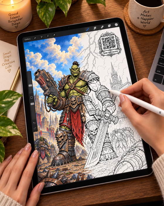 Colouring a sheet digitally on a tablet with a stylus
