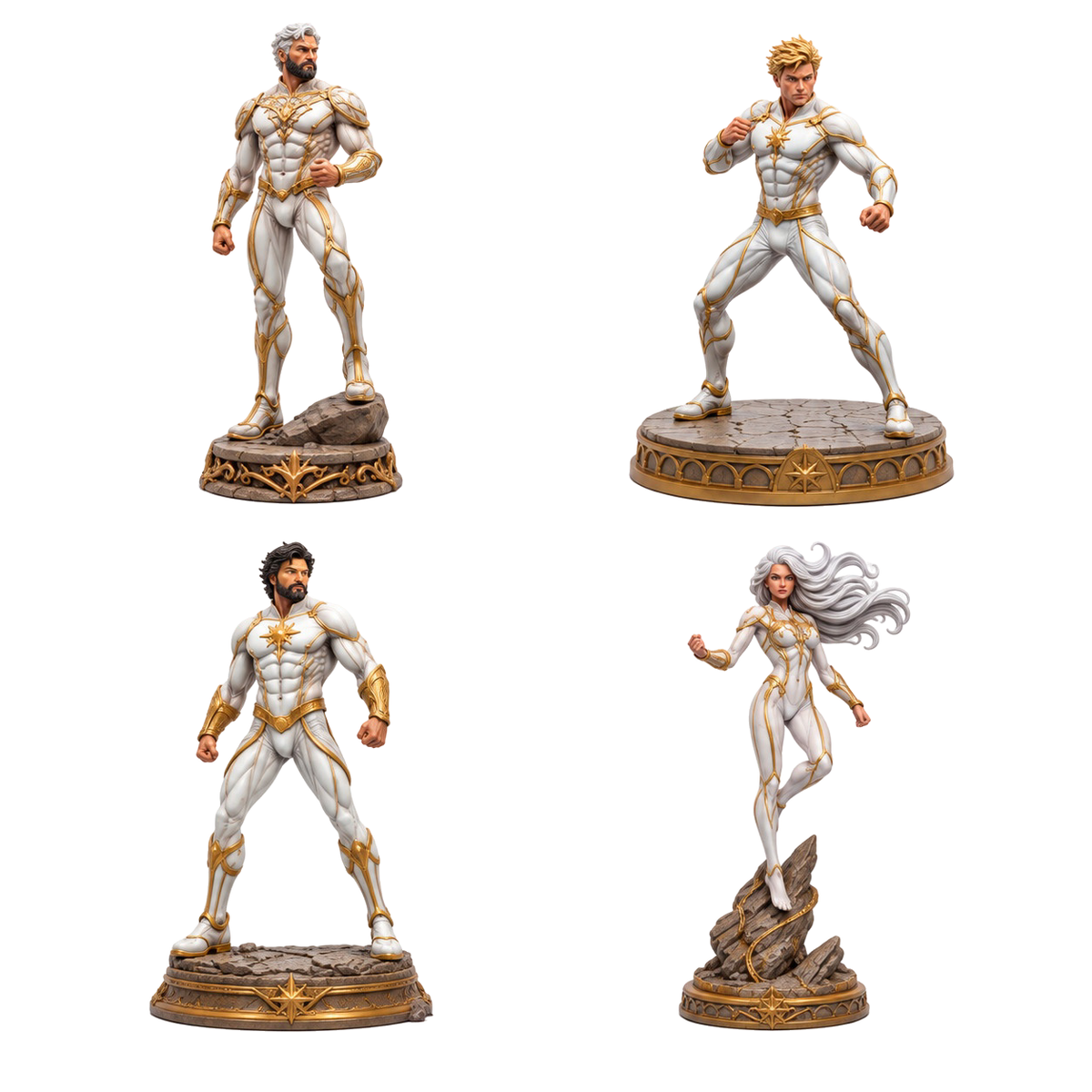excalibur-4 — all 4 miniatures included. Painted references; supplied unpainted.