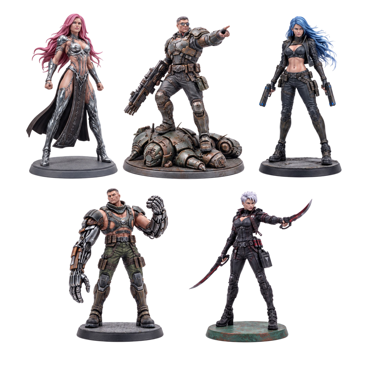 alyra-elitex — all 5 miniatures included. Painted references; supplied unpainted.