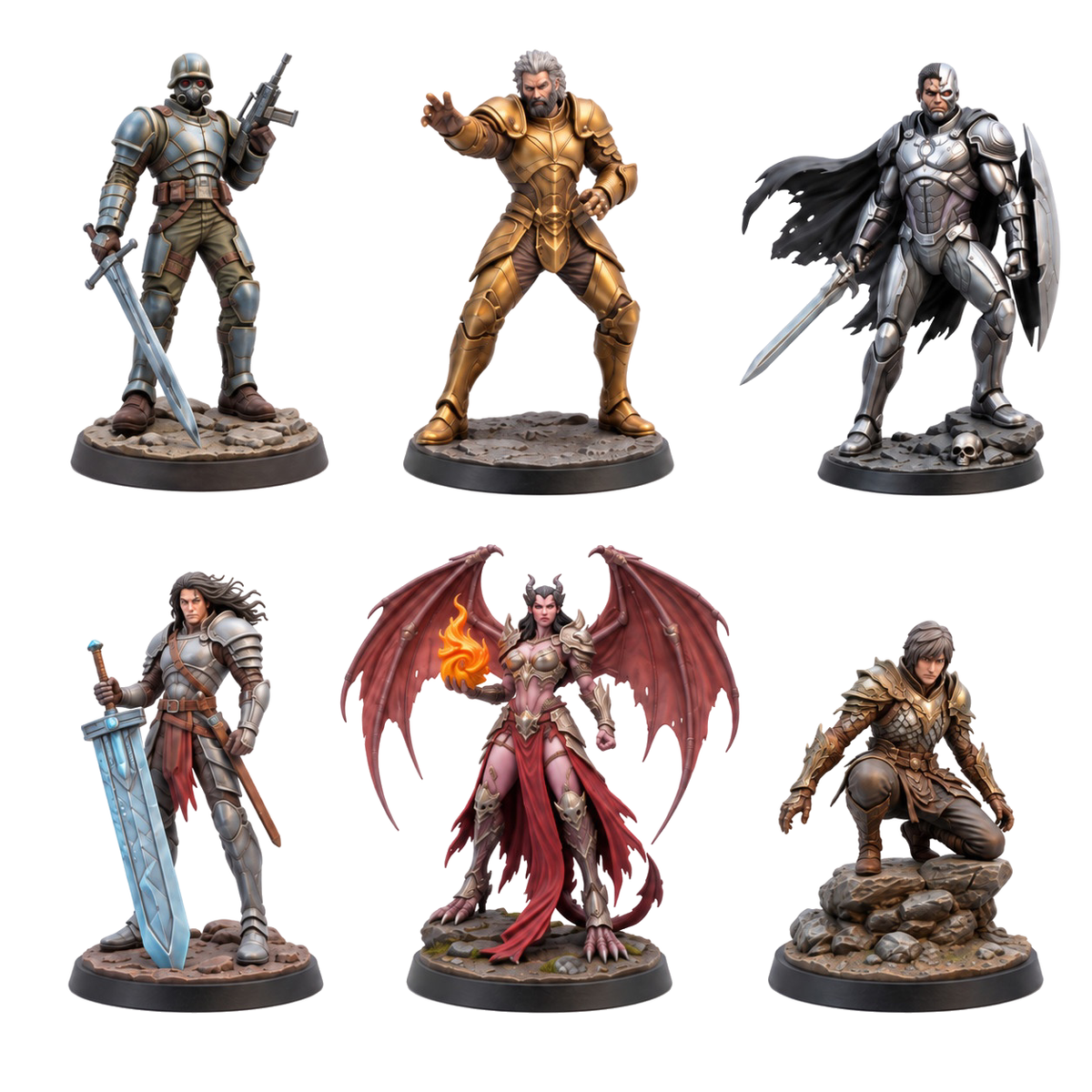 Educatio Tribute — all six miniatures included, including Uruk the Barbarian. Painted references; supplied unpainted.
