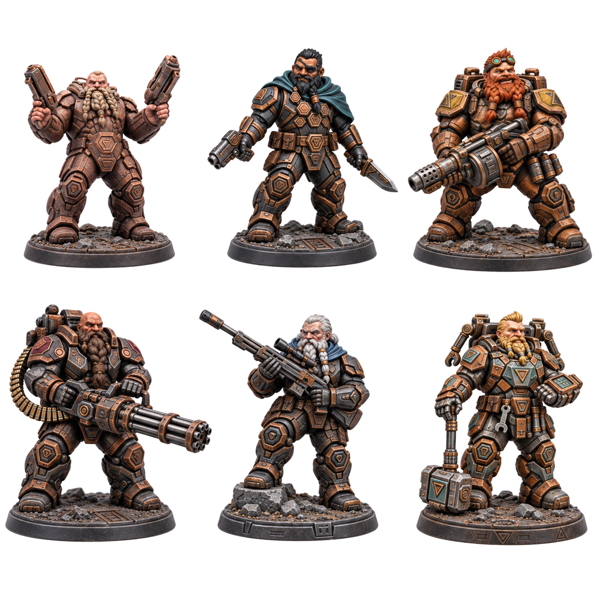 Rokas Futura — all six miniatures included. Painted references; supplied unpainted.