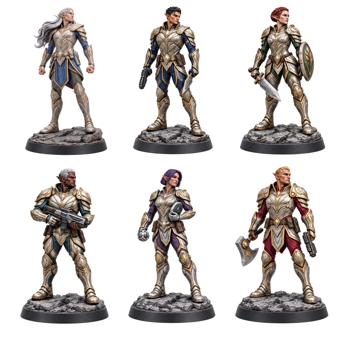 Sylvani Skuda/Futura — all six miniatures included. Painted references; supplied unpainted.