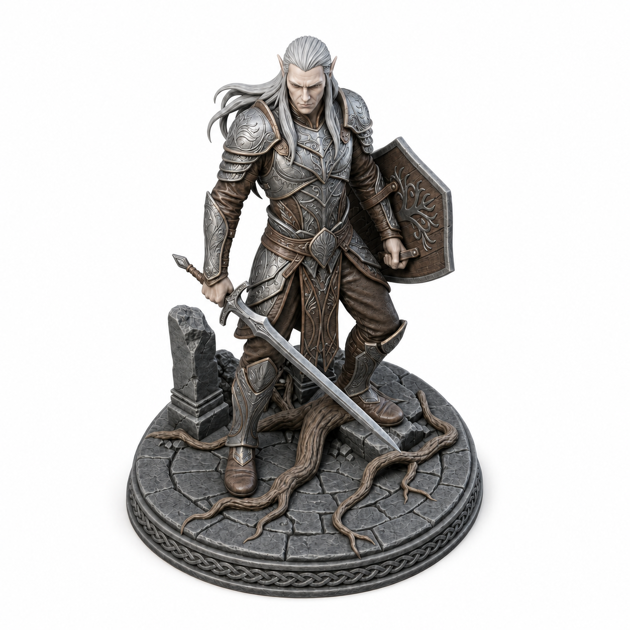 Sylvani Skuda Guardian painted premium resin miniature, elevated view