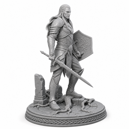 Sylvani Skuda Guardian unpainted grey resin miniature, left side view