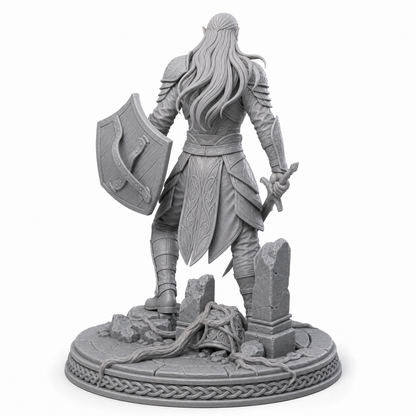 Sylvani Skuda Guardian unpainted grey resin miniature, rear view
