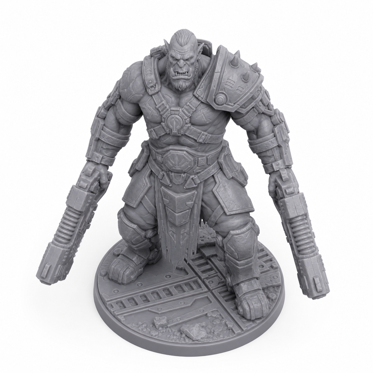 54 unpainted grey resin miniature, elevated view