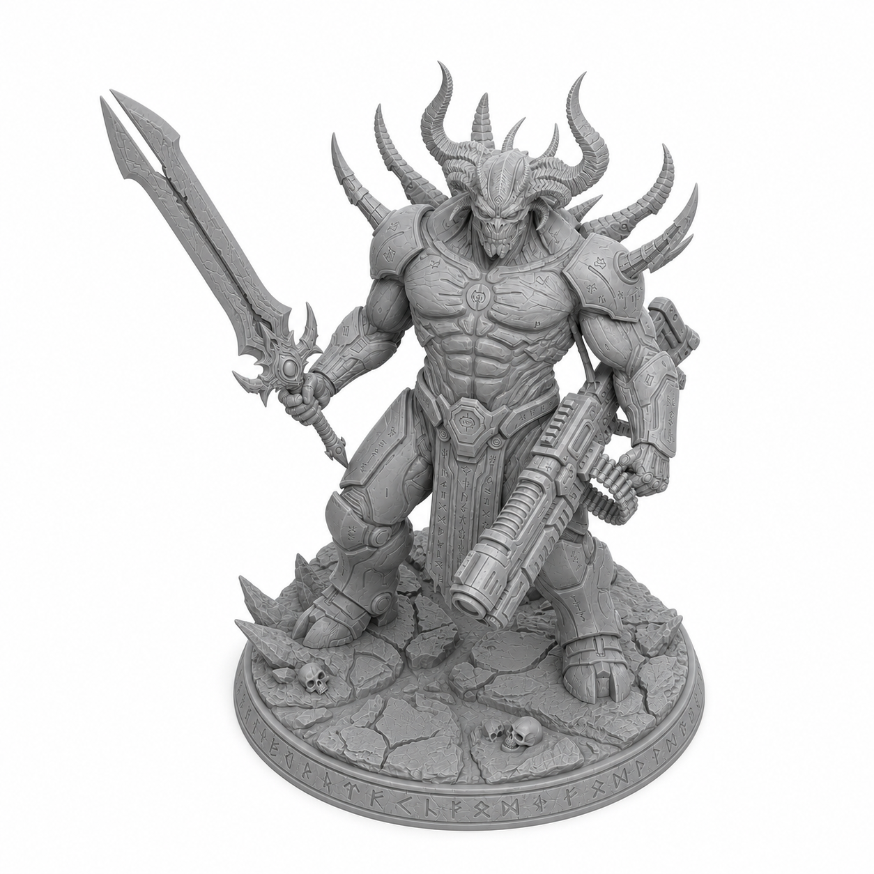Abyssals Futura Annihilator unpainted grey resin miniature, elevated view