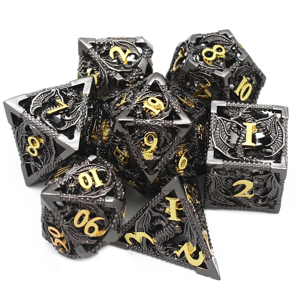 Dragonflight Hollow Metal Dice — 7-Piece RPG Set