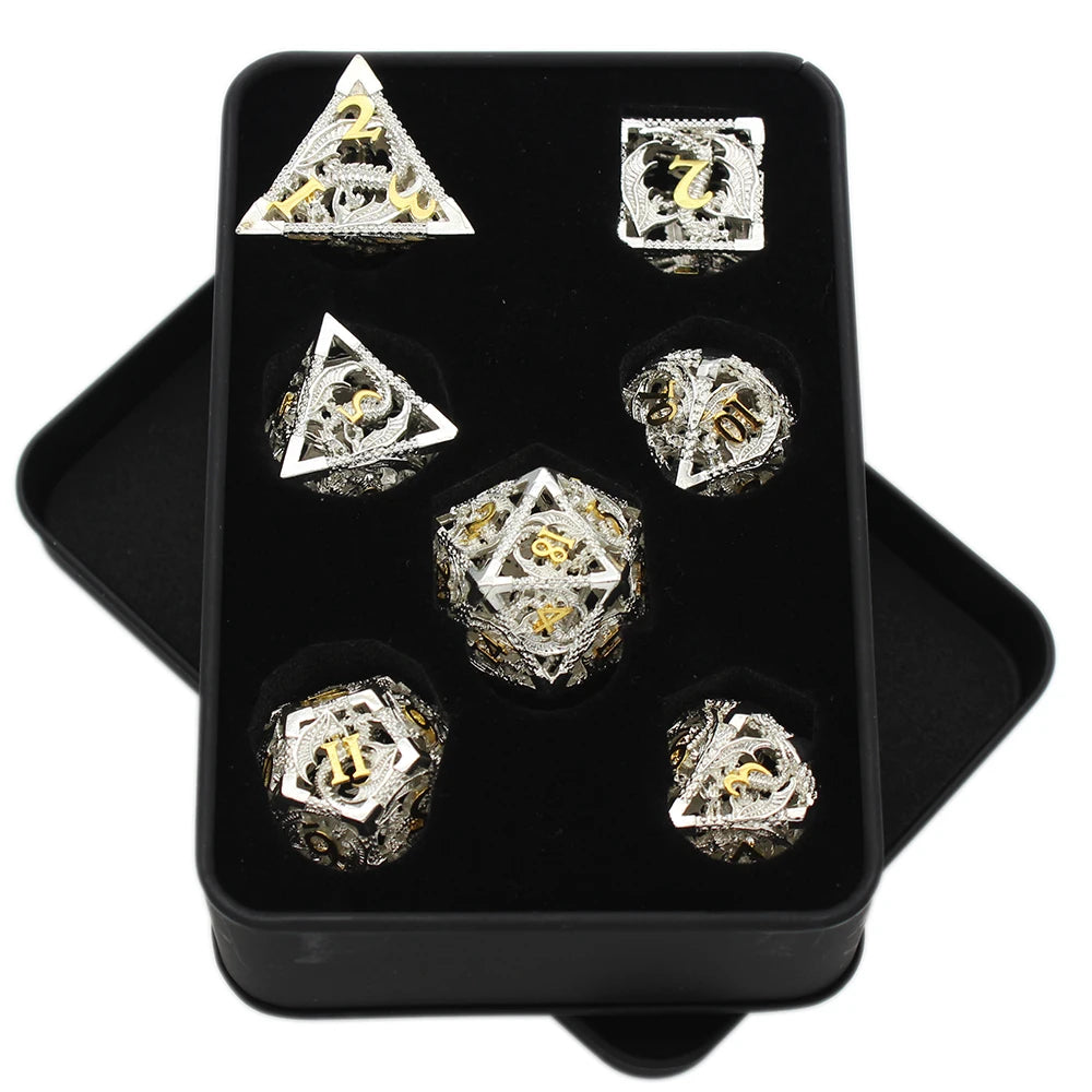 Dragonflight Hollow Metal Dice — 7-Piece RPG Set