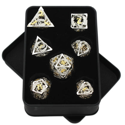 Dragonflight Hollow Metal Dice — 7-Piece RPG Set