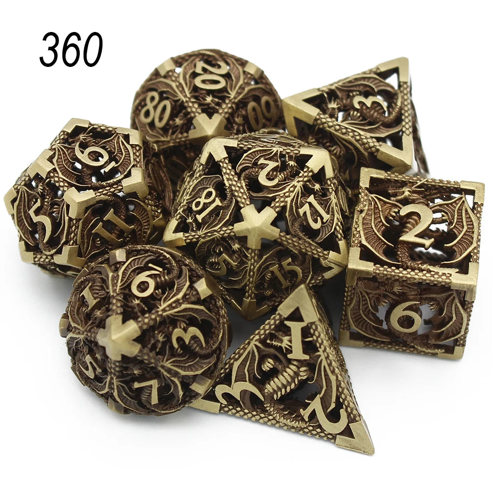 Dragonflight Hollow Metal Dice — 7-Piece RPG Set