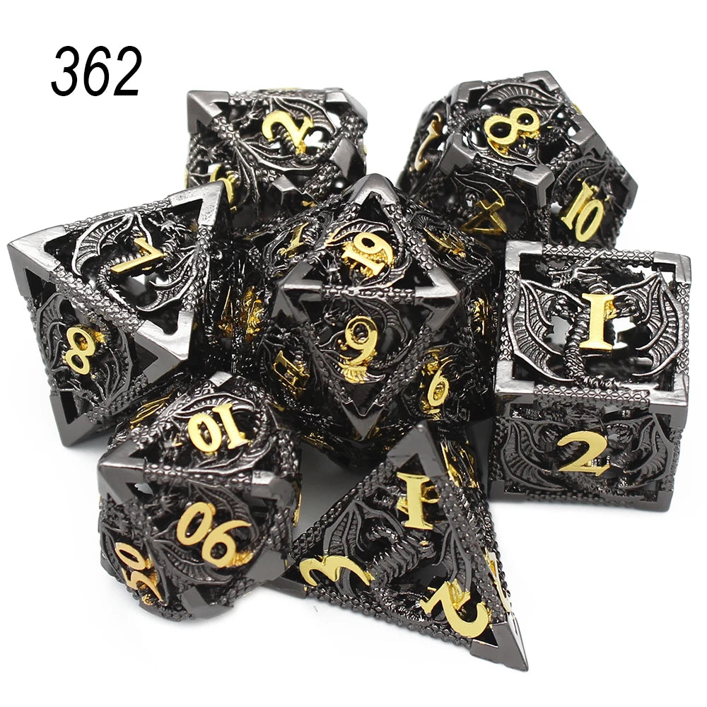 Dragonflight Hollow Metal Dice — 7-Piece RPG Set
