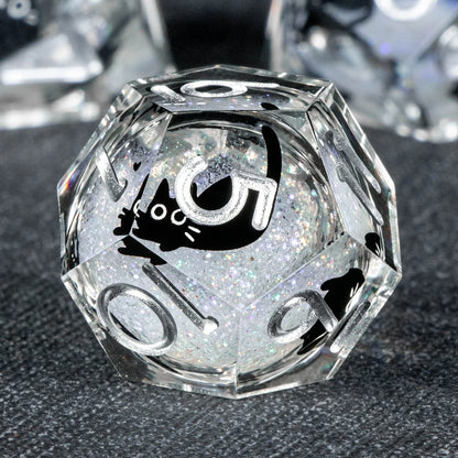 Cat Familiar Resin Dice — 7-Piece RPG Set