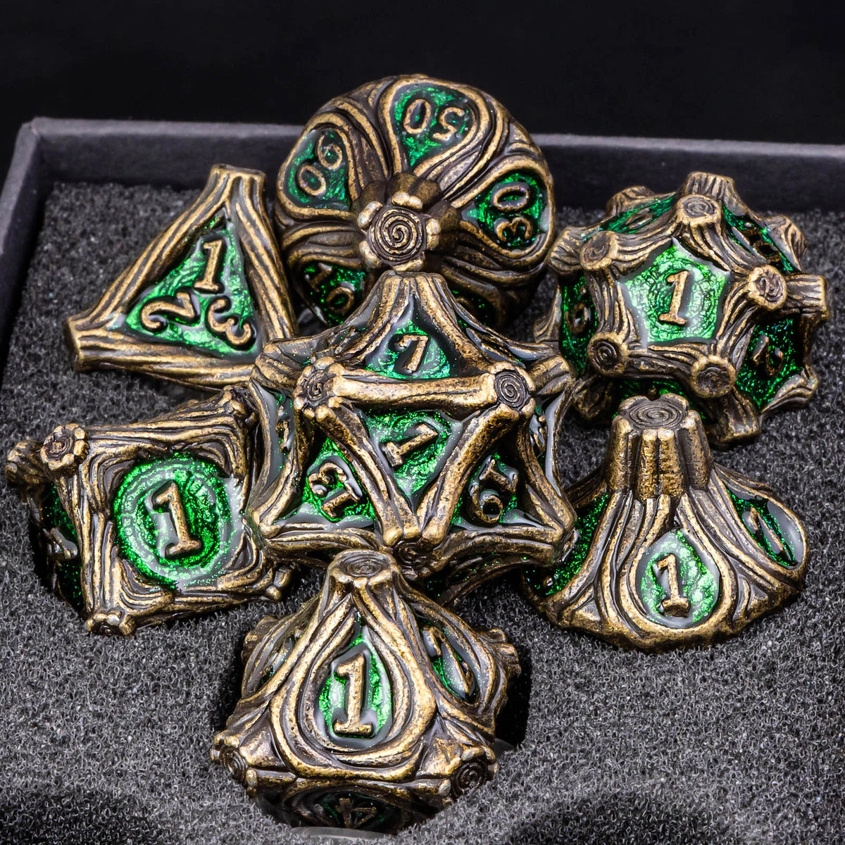 Arcane & Clockwork Metal Dice Sets — 7-Piece D&D RPG Dice