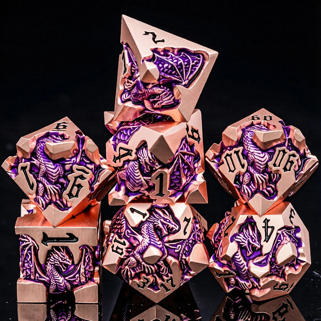 Dragoncrest Metal Dice — 7-Piece Sculpted RPG Set