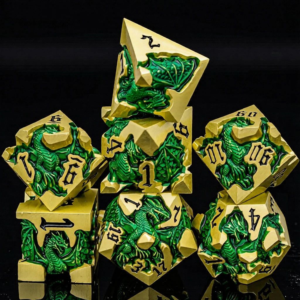 Dragoncrest Metal Dice — 7-Piece Sculpted RPG Set