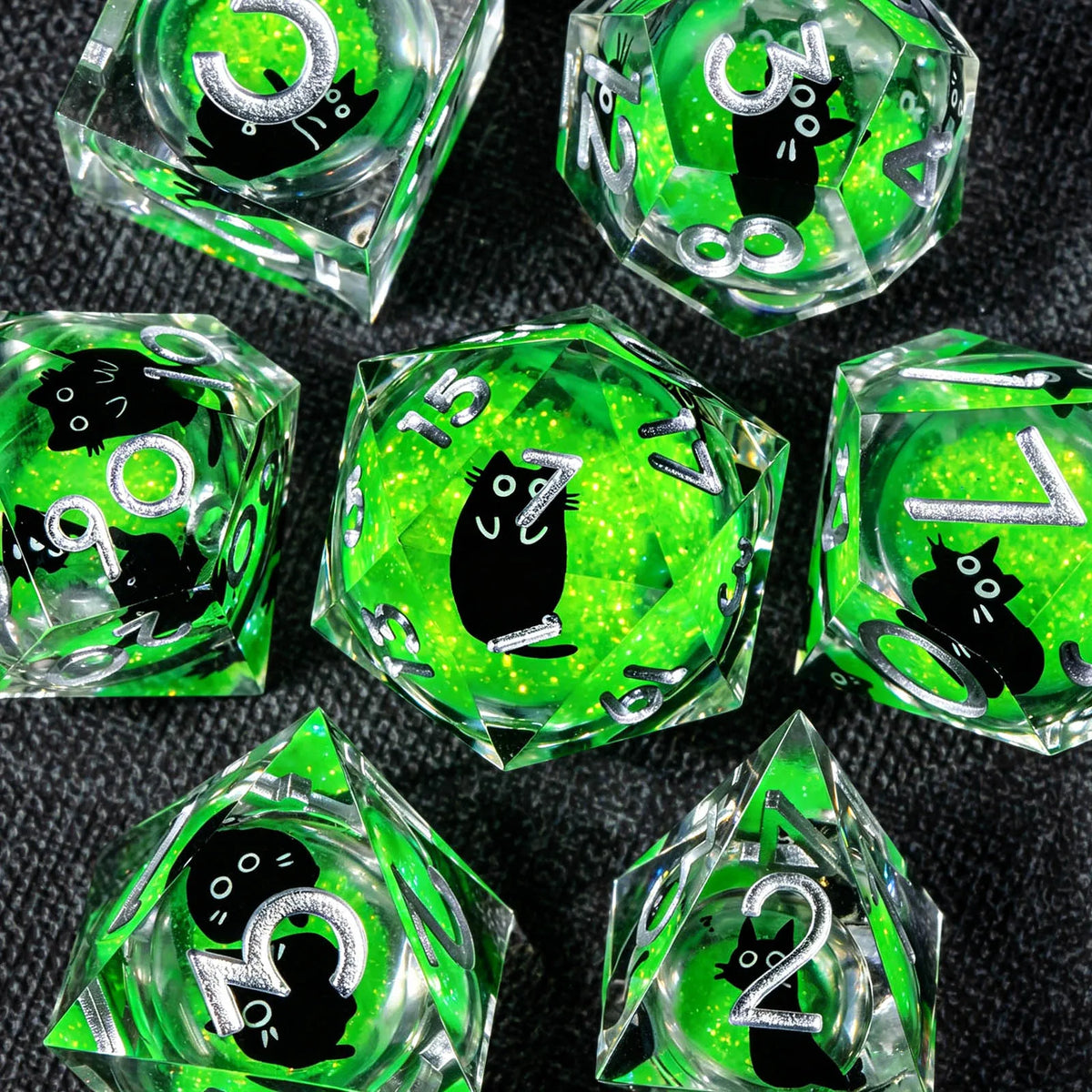 Cat Familiar Resin Dice — 7-Piece RPG Set