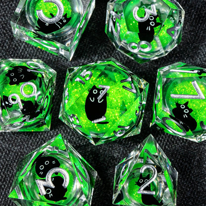 Cat Familiar Resin Dice — 7-Piece RPG Set