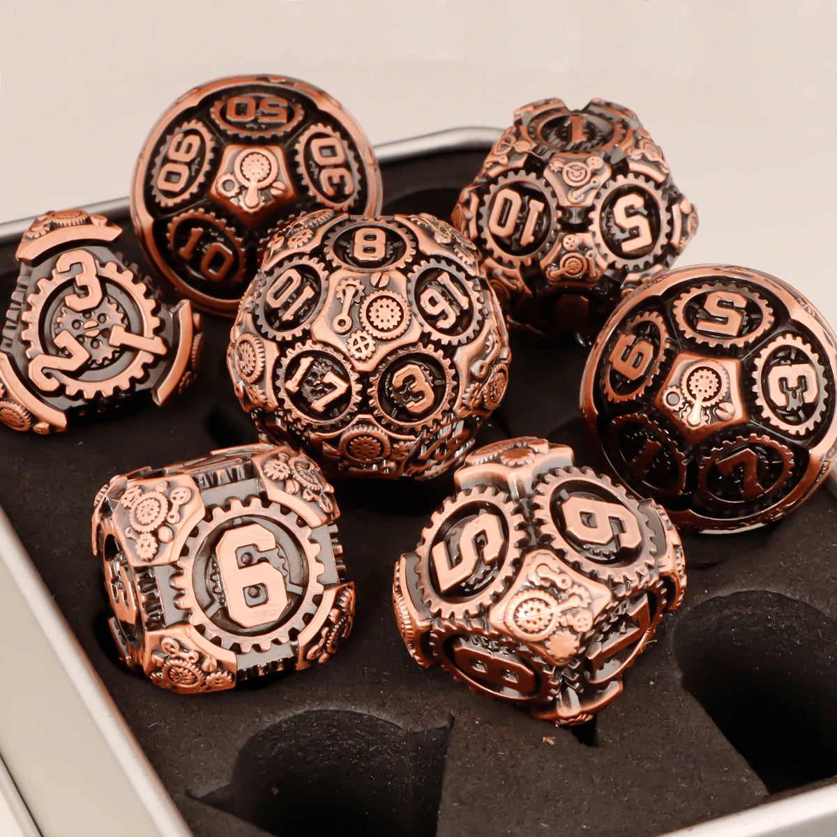 Arcane & Clockwork Metal Dice Sets — 7-Piece D&D RPG Dice