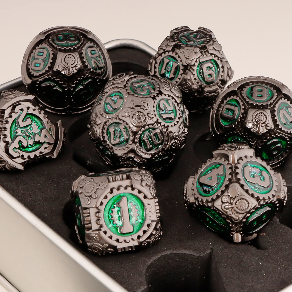 Arcane & Clockwork Metal Dice Sets — 7-Piece D&D RPG Dice