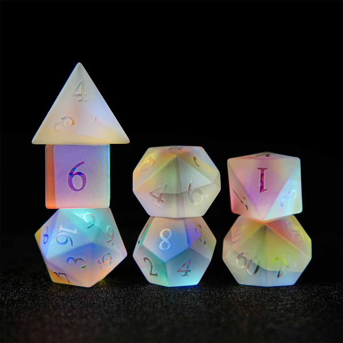 Aurora Frost Iridescent RPG Dice — Complete 7-Piece Set