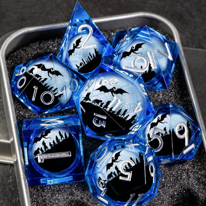 Moonveil Liquid Core Dice — 7-Piece Gothic RPG Set