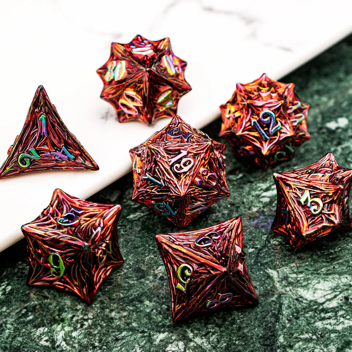 Elderwood Metal Dice — Sculpted Root RPG Sets