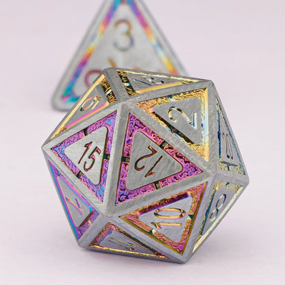 Arcane Knot & Prismatic Metal Dice — 7-Piece RPG Sets