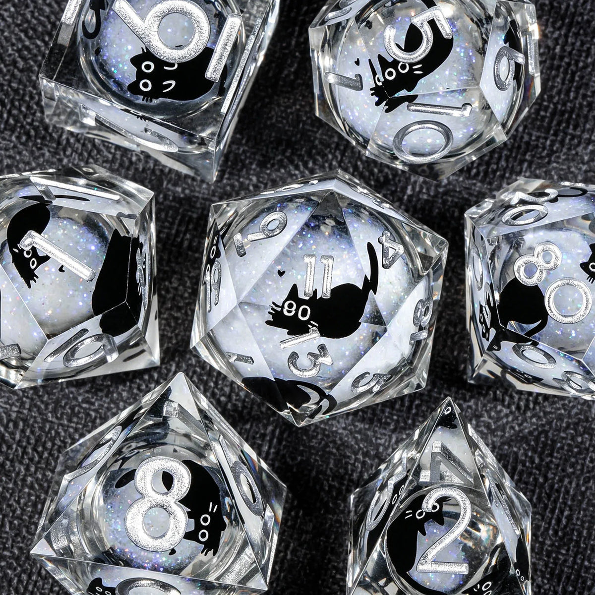 Cat Familiar Resin Dice — 7-Piece RPG Set