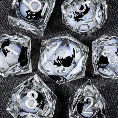 Cat Familiar Resin Dice — 7-Piece RPG Set