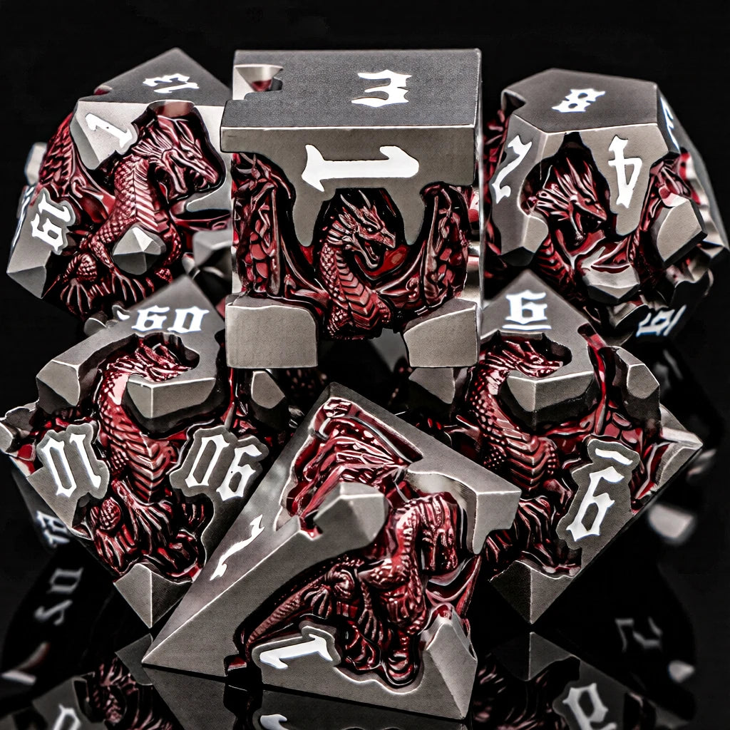 Dragoncrest Metal Dice — 7-Piece Sculpted RPG Set