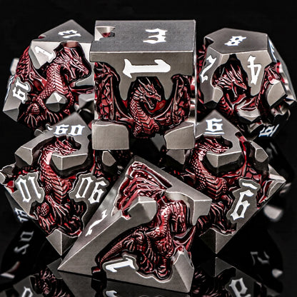 Dragoncrest Metal Dice — 7-Piece Sculpted RPG Set