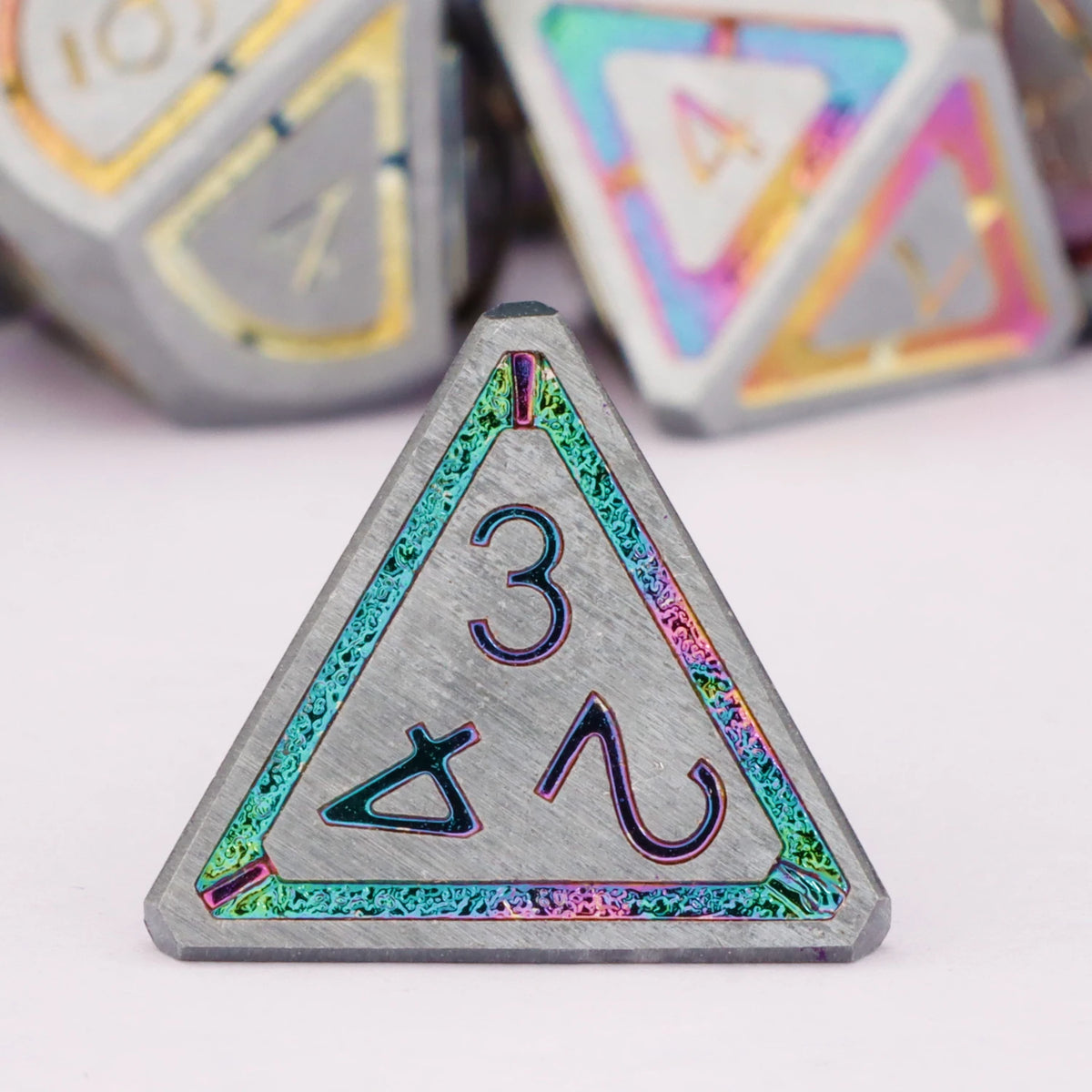 Arcane Knot & Prismatic Metal Dice — 7-Piece RPG Sets